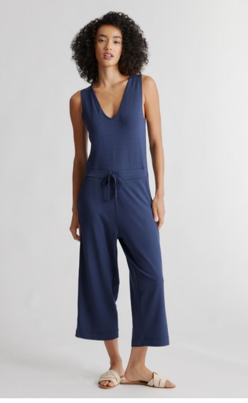 Quince French Terry Modal Jumpsuit Blue size M NWOT Wide Leg